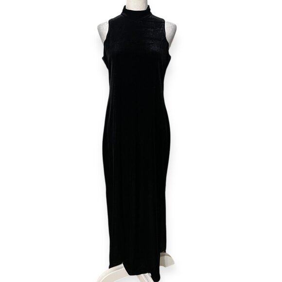 Danielle Casey Black Velvet Maxi Dress Size 14 Sleeveless Mock Neck Evening USA - Picture 2 of 13